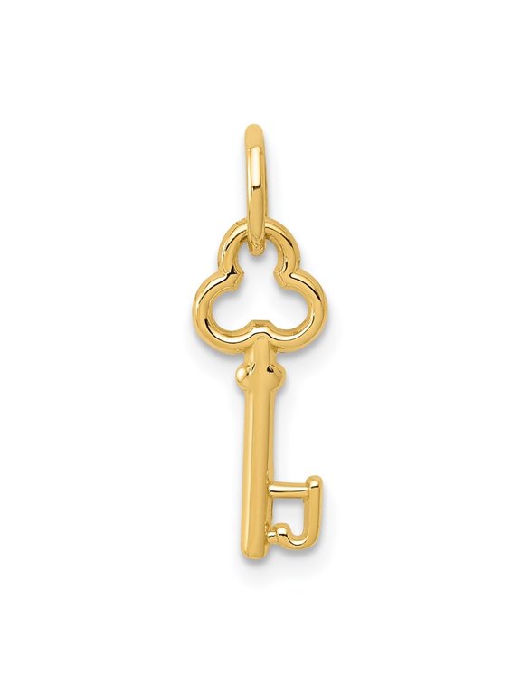 14k Yellow Gold Key J Initial Charm Pendant for Women(L- 15.53 mm, W- 6.88 mm)