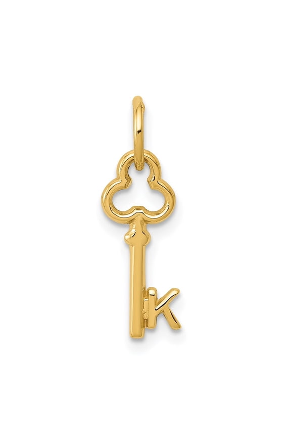 14k Yellow Gold Key K Initial Charm Pendant for Women(L- 15.53 mm, W- 6.88 mm)