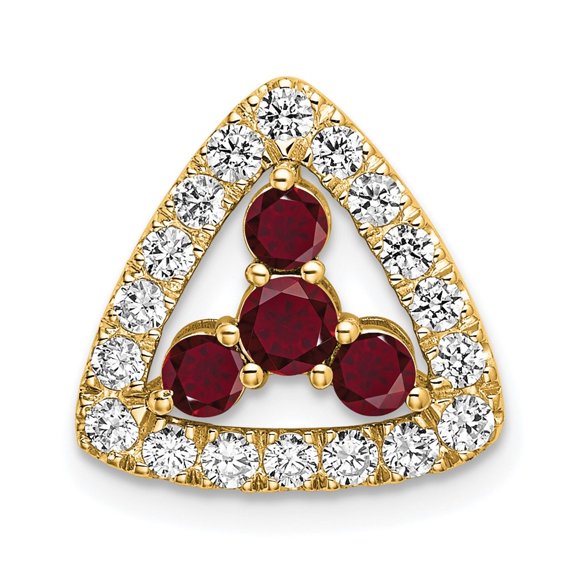 Diamond2Deal 14k Yellow Gold Lab Grown Diamond SI1/SI2, G H, & Cr Ruby Triangle Pendant for Women (L-13.36mm, W-14.01mm)