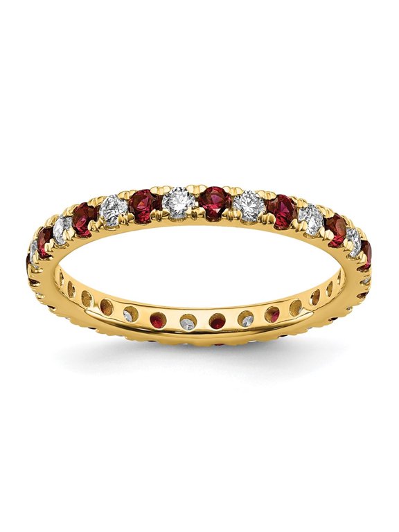 14k Yellow Gold Lab Grown Diamond VS/SI GH & Cr Ruby Eternity Band for Women Size-4.5