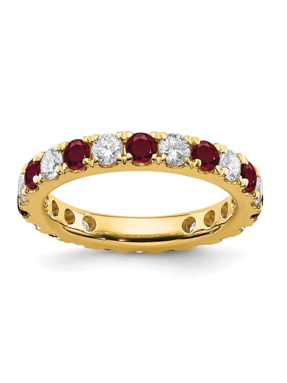 14k Yellow Gold Lab Grown Diamond VS/SI GH & Cr Ruby Eternity Band for Women Size-4.5