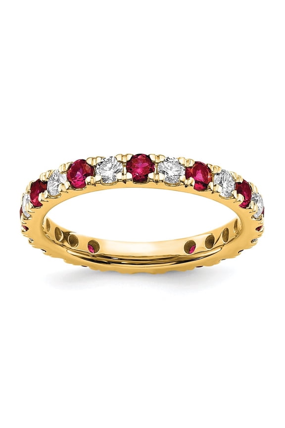 14k Yellow Gold Lab Grown Diamond VS/SI GH & Cr Ruby Eternity Band for Women Size-6