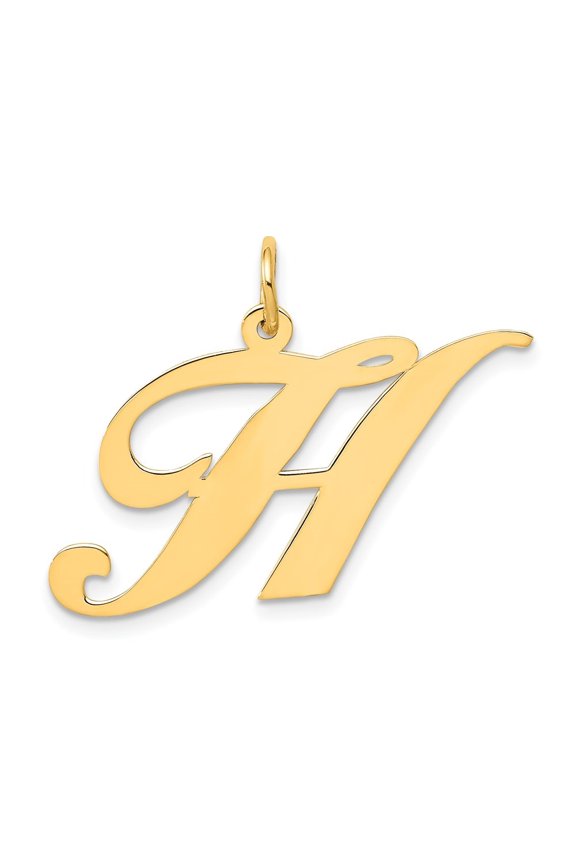 14k Yellow Gold Large Script Letter H Initial Pendant for Women