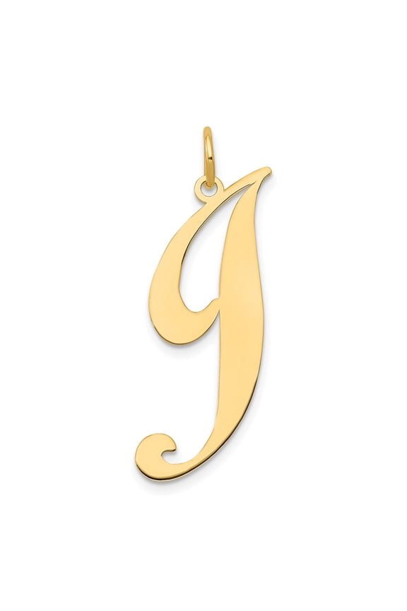 14k Yellow Gold Large Script Letter J Initial Pendant for Women