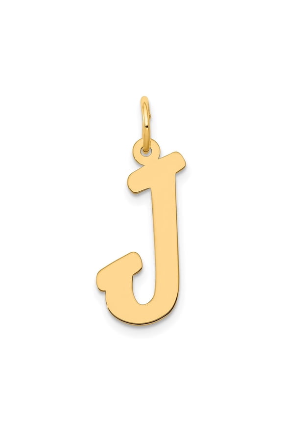 14k Yellow Gold Large Script Letter J Initial Pendant for Women