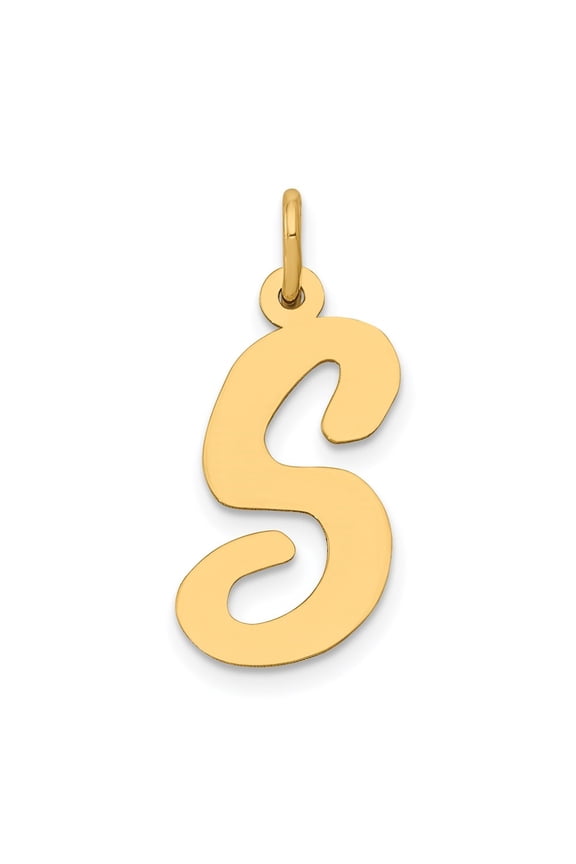 14k Yellow Gold Large Script Letter S Initial Pendant for Women