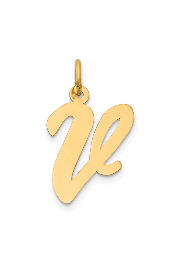 14k Yellow Gold Large Script Letter V Initial Pendant for Women
