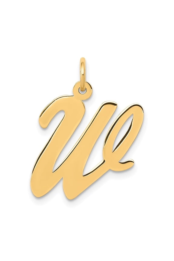 14k Yellow Gold Large Script Letter W Initial Pendant for Women