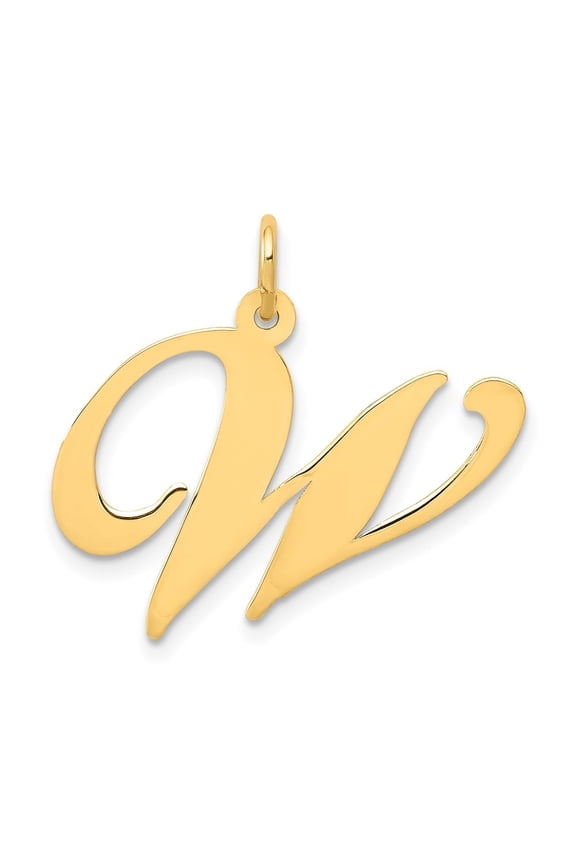 14k Yellow Gold Large Script Letter W Initial Pendant for Women