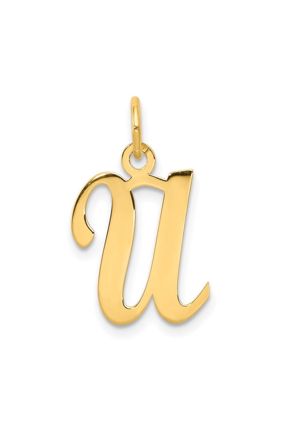 14k Yellow Gold Letter U Initial Charm Pendant for Women