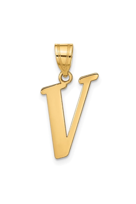 14k Yellow Gold Letter V Initial Pendant for Women