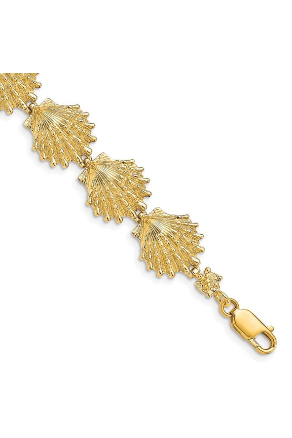 14k Yellow Gold Lion's Paw Shell Bracelet for Women 7"