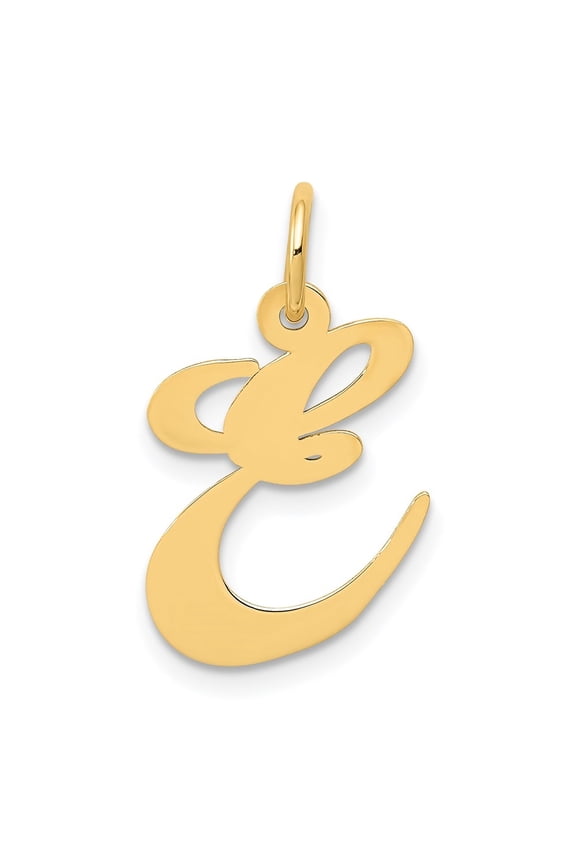 14k Yellow Gold Medium Script Letter E Initial Pendant for Women
