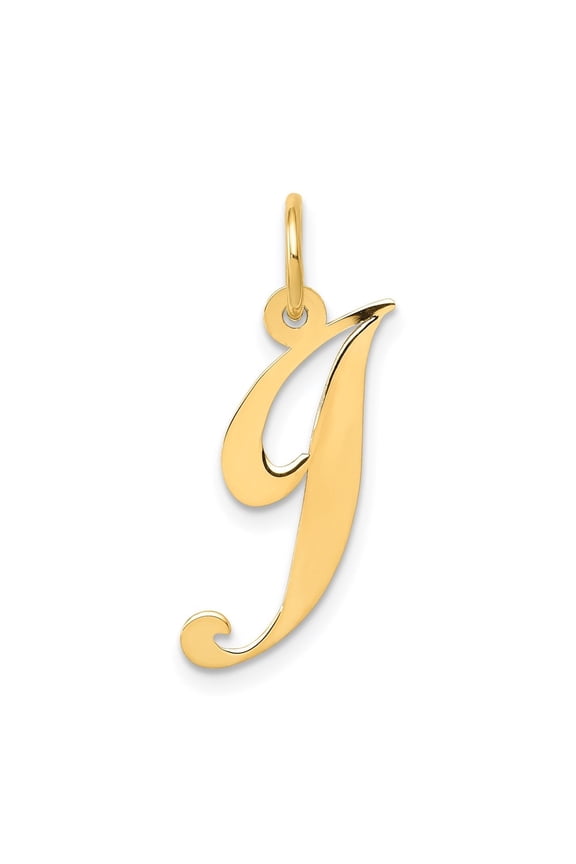 14k Yellow Gold Medium Script Letter J Initial Pendant for Women