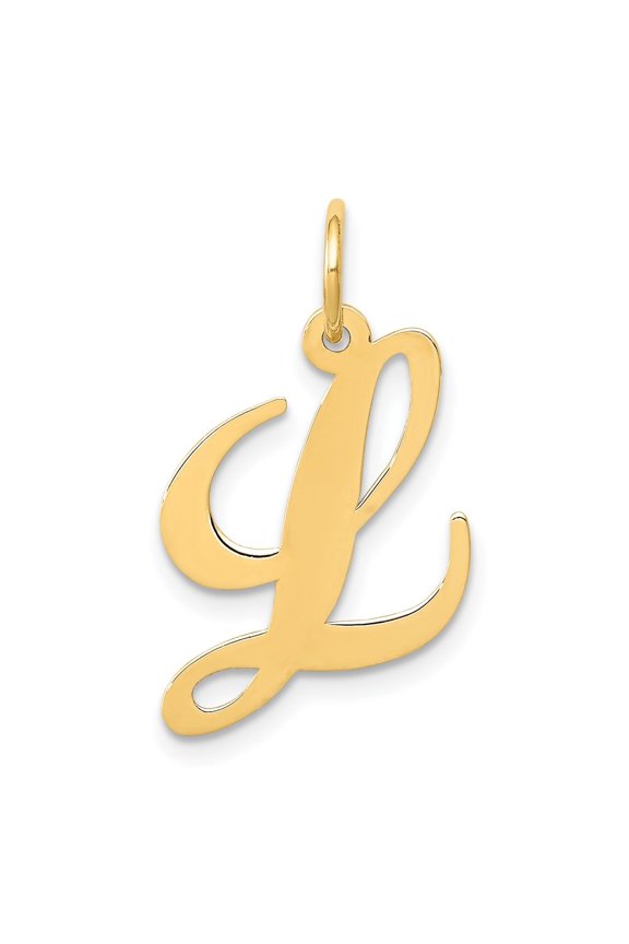 14k Yellow Gold Medium Script Letter L Initial Pendant for Women