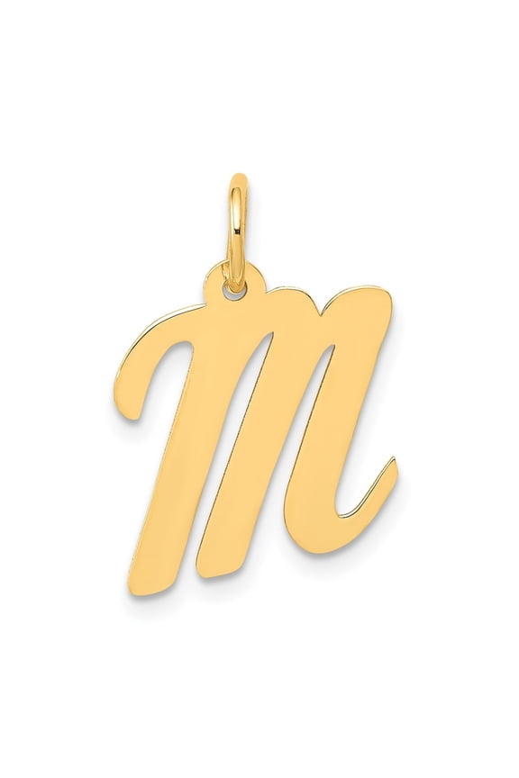 14k Yellow Gold Medium Script Letter M Initial Pendant for Women