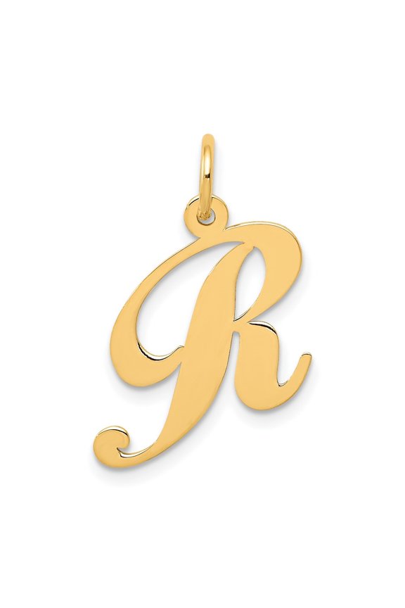 14k Yellow Gold Medium Script Letter R Initial Pendant for Women
