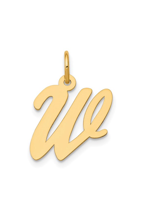 14k Yellow Gold Medium Script Letter W Initial Pendant for Women