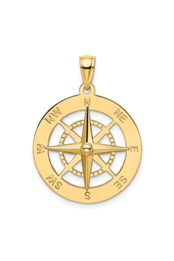14k Yellow Gold Nautical Compass Charm for Women (L-28.67 mm, W-21.78 mm)