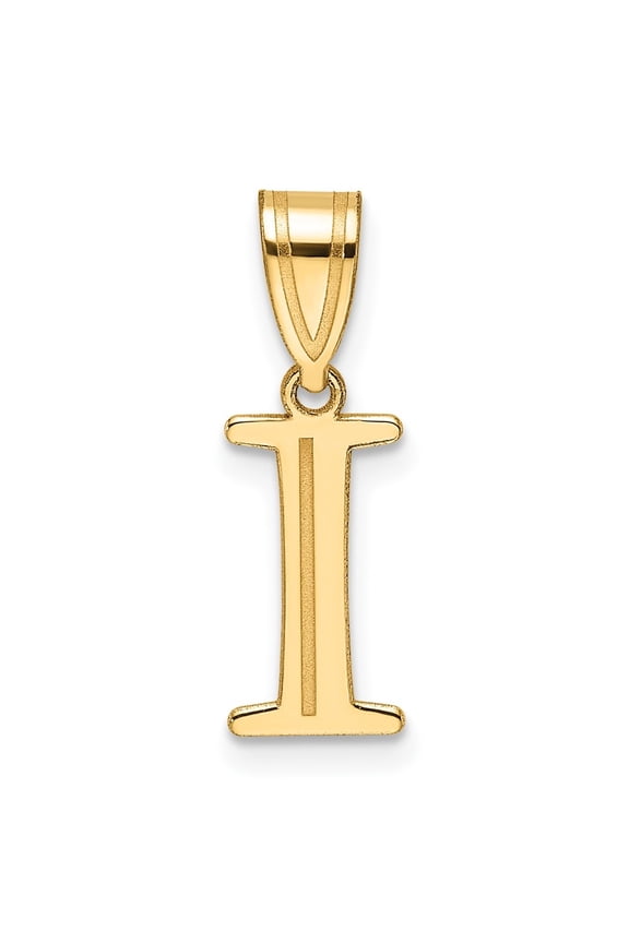 14k Yellow Gold Polished Etched Letter I Initial Pendant for Women (L-20 mm)