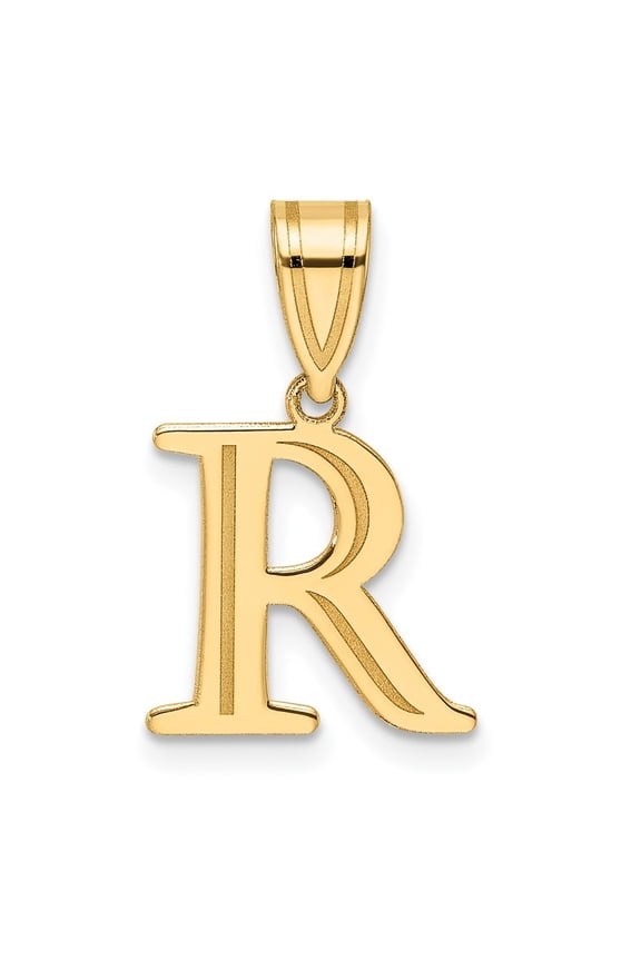 14k Yellow Gold Polished Etched Letter R Initial Pendant for Women (L-20 mm)