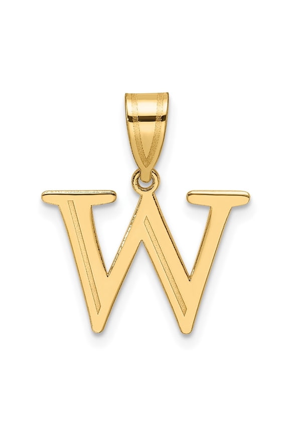 14k Yellow Gold Polished Etched Letter W Initial Pendant for Women (L-20.5 mm)