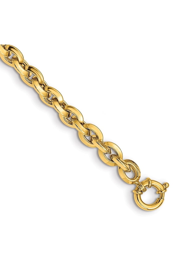 Diamond2Deal 14k Yellow Gold Polished Fancy Knife-edge Rolo Link Chain Bracelet for Men 8"