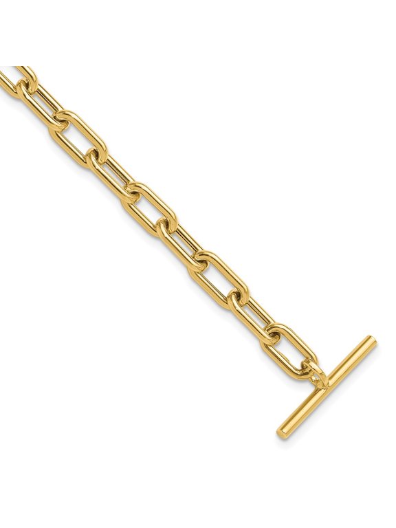 Diamond2Deal 14k Yellow Gold Polished Fancy Toggle Link Cable Chain Bracelet for Men 7.5"