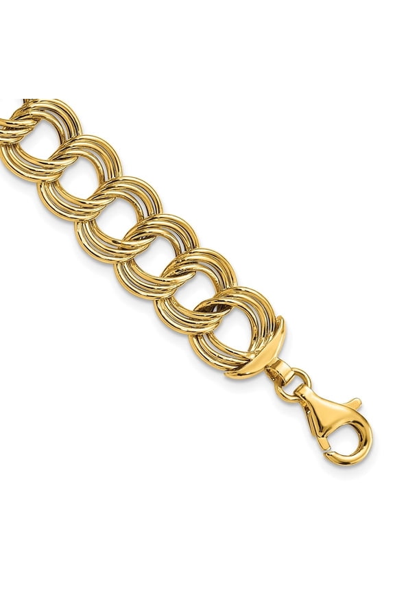 Diamond2Deal 14k Yellow Gold Polished Fancy Triple Link Chain Bracelet for Men 7.5"