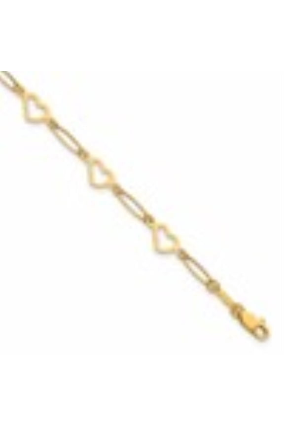 14K Yellow Gold Polished Oval Links and Open Hearts Bracelet for Women 7.5
