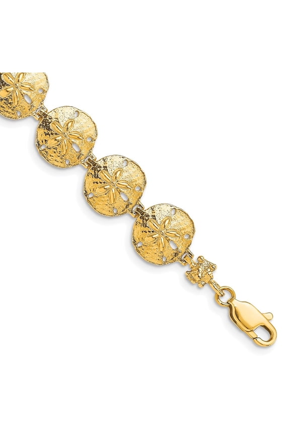 14k Yellow Gold Polished Sand Dollar Bracelet for Women 7"