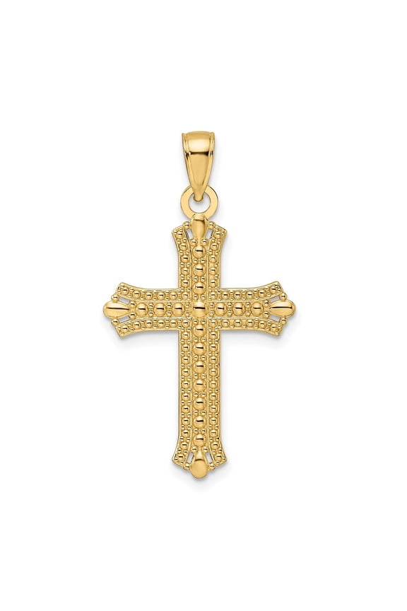 14k Yellow Gold Polished & Textured Pointed Ends Fancy Cross Pendant for Women (L-36.5 mm, W-19 mm)