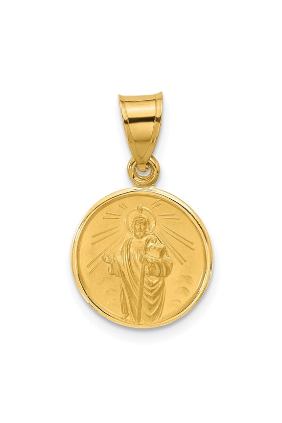 14k Yellow Gold Polished and Satin Solid St Jude Thaddeus Medal for Women (L-21.2 mm, W-13.2 mm)