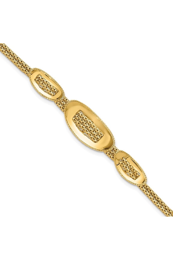 Diamond2Deal 14k Yellow Gold Polished and Textured Fancy Plus 1.5in ext. Bracelet for Men 8.5"