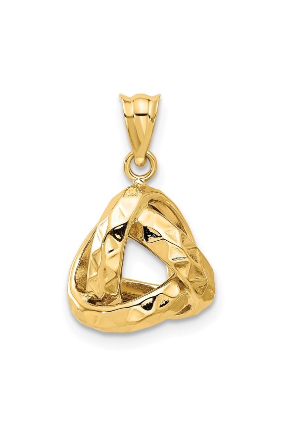 14k Yellow Gold Polished and Textured Triangle Knot Pendant for Women (L-20.15 mm, W-12.5 mm)