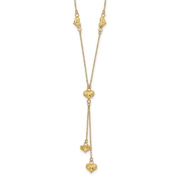 Diamond2Deal 14K Yellow Gold Puffed Hearts Y- Necklace 18inch for Women