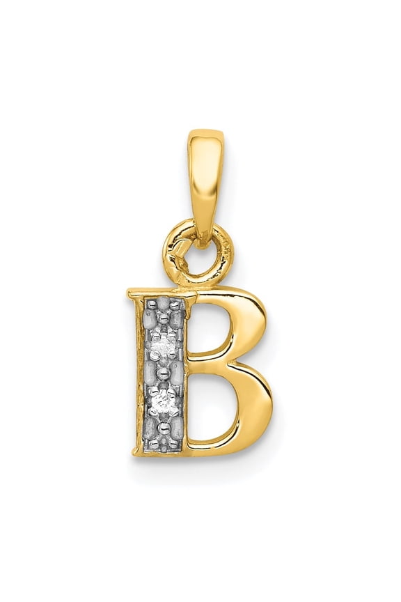 14k Yellow Gold Rhodium Diamond Letter B Initial Pendant for Women(L- 10.31 mm, W- 6.14 mm)