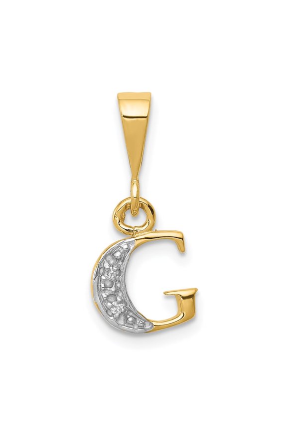 14k Yellow Gold Rhodium Diamond Letter G Initial Pendant for Women