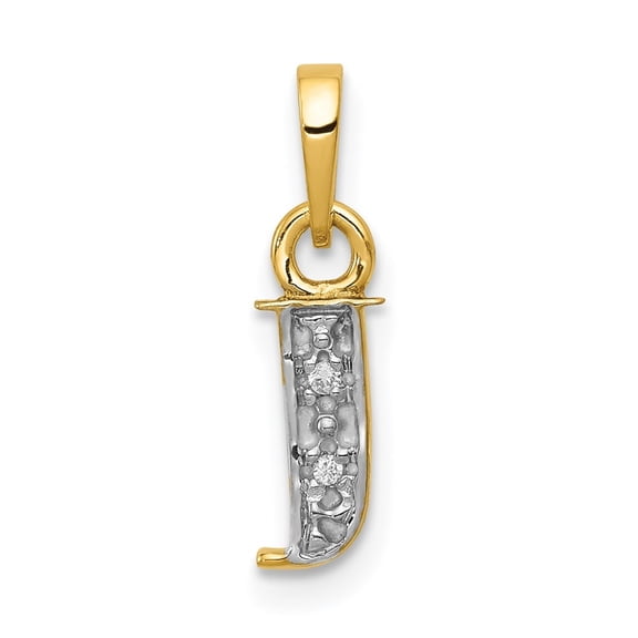 Diamond2Deal 14k Yellow Gold Rhodium Diamond Letter J Initial Pendant for Women