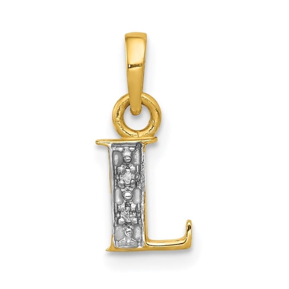 Diamond2Deal 14k Yellow Gold Rhodium Diamond Letter L Initial Pendant for Women