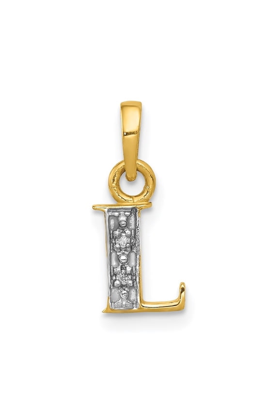 14k Yellow Gold Rhodium Diamond Letter L Initial Pendant for Women