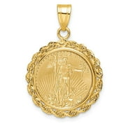 Diamond2Deal 14k Yellow Gold Rope 1/10oz American Eagle Prong Coin Bezel Pendant for Women (L- 1.27 inch, W- 0.84 inch)
