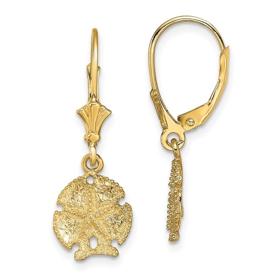 Diamond2Deal 14k Yellow Gold Sand Dollar with Star Leverback Earrings for Women
