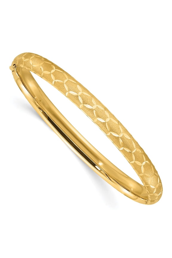 14k Yellow Gold Satin D/C 6.20mm Hinged Bangle Bracelet for Women