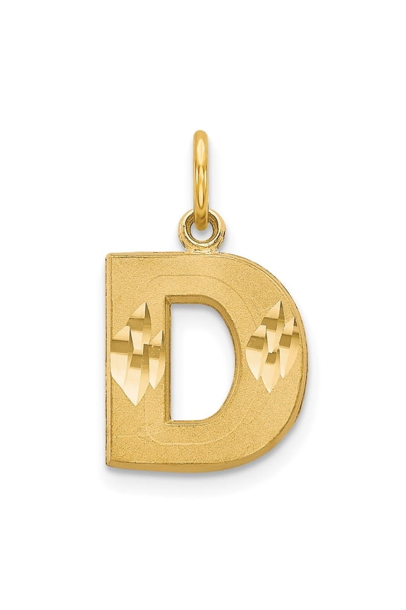 14k Yellow Gold Satin Letter D Initial Pendant for Women(L- 14.37 mm, W- 11.47 mm)