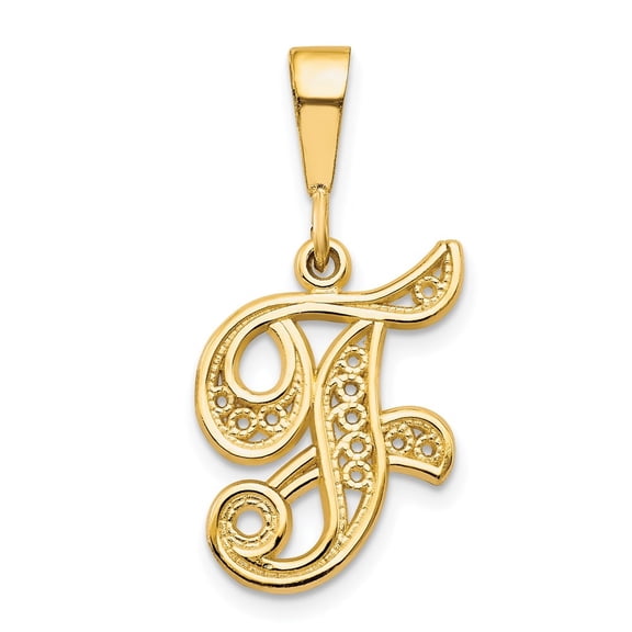 Diamond2Deal 14k Yellow Gold Script Filigree Letter F Initial Pendant for Women