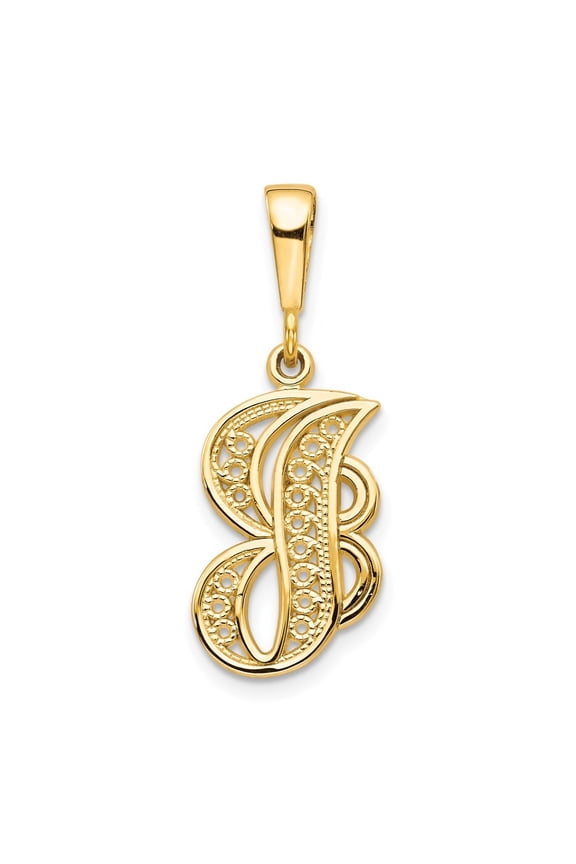 14k Yellow Gold Script Filigree Letter J Initial Pendant for Women