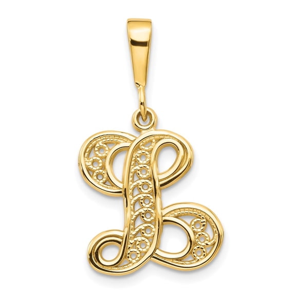 Diamond2Deal 14k Yellow Gold Script Filigree Letter L Initial Pendant for Women