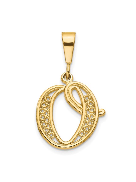 14k Yellow Gold Script Filigree Letter O Initial Pendant for Women