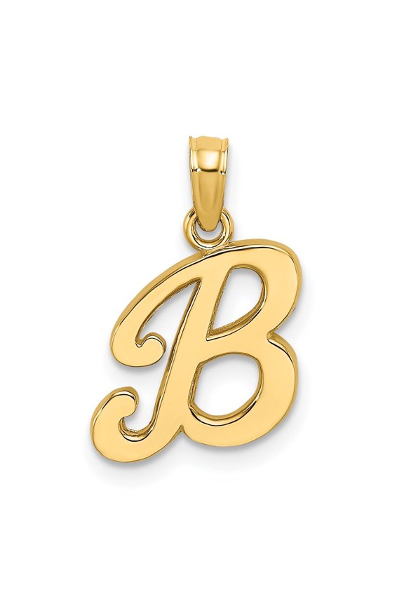14k Yellow Gold Script Letter B Initial Pendant for Women(L- 16.73 mm, W- 10.96 mm)